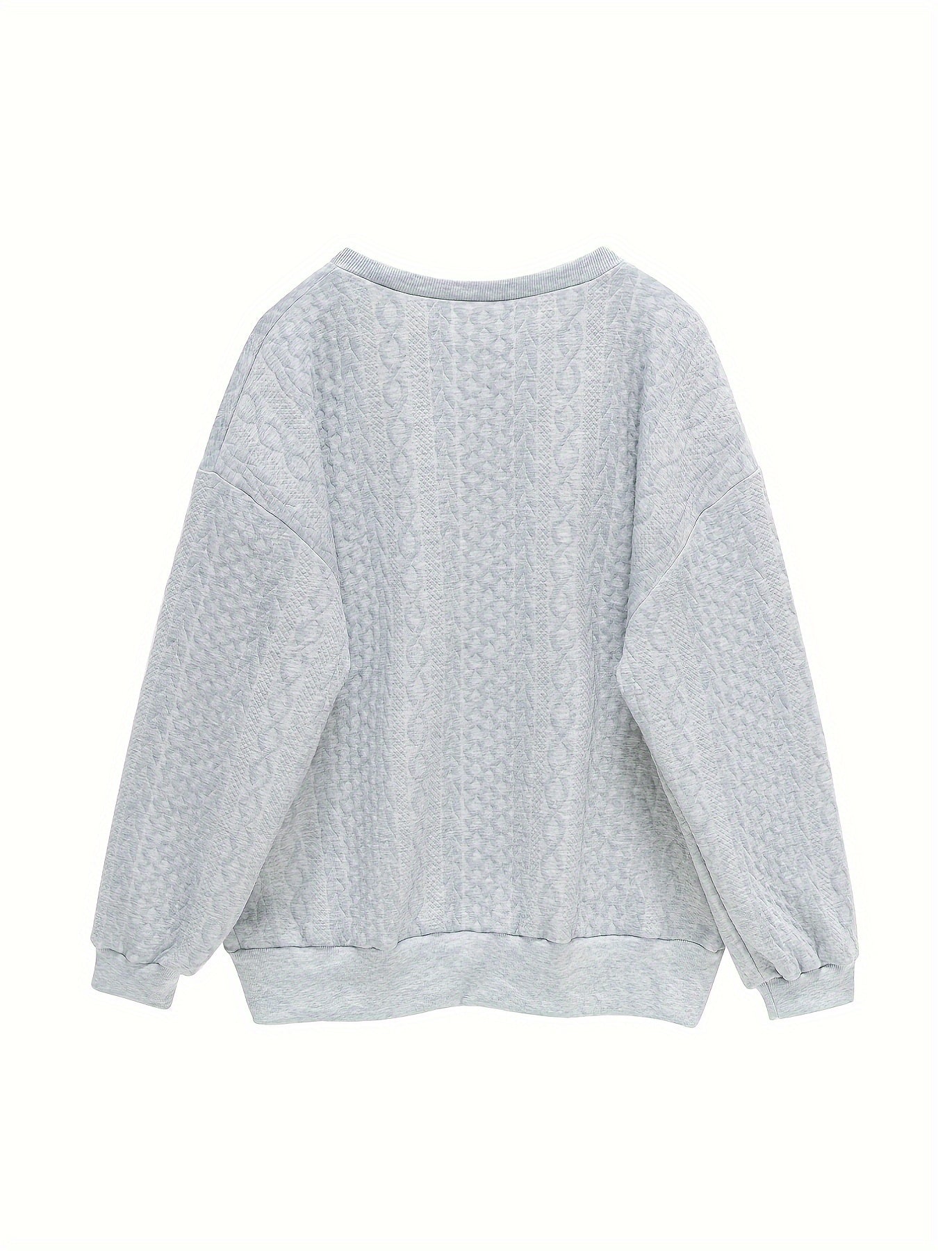 Sports Top Women's Plus Solid Cable Long Sleeve Round Neck