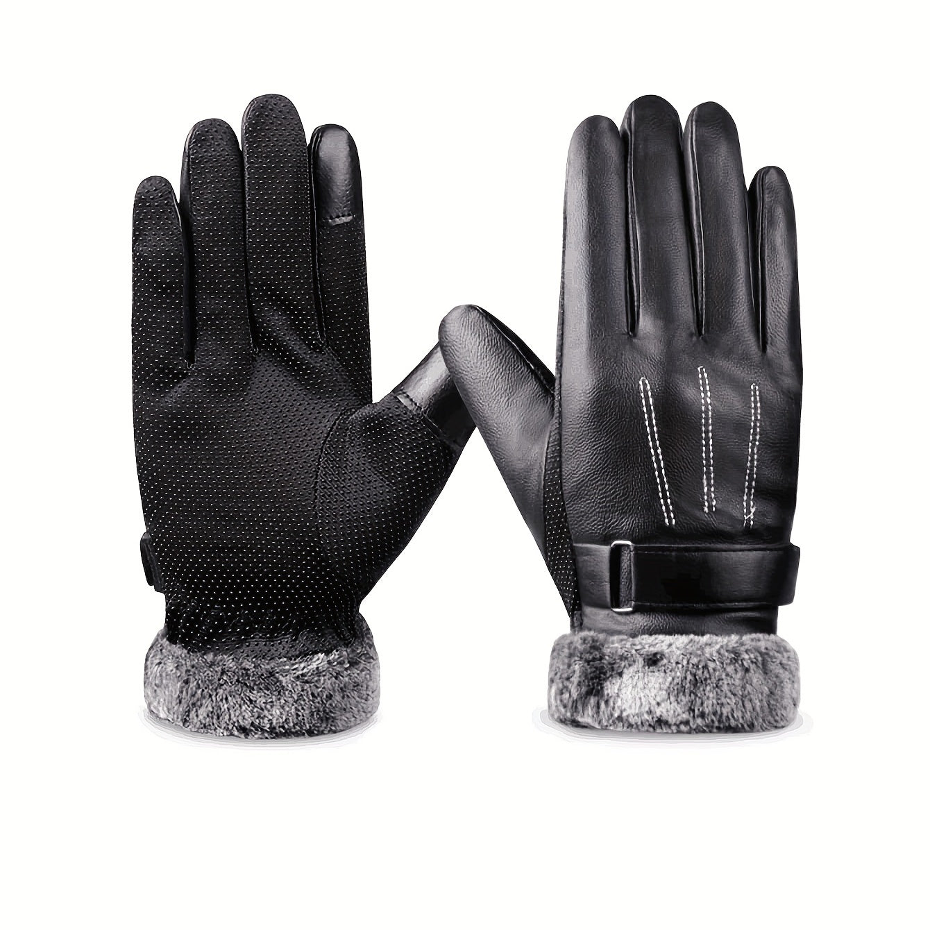 Thicken Warm Gloves Short PU Leather Waterproof Gloves