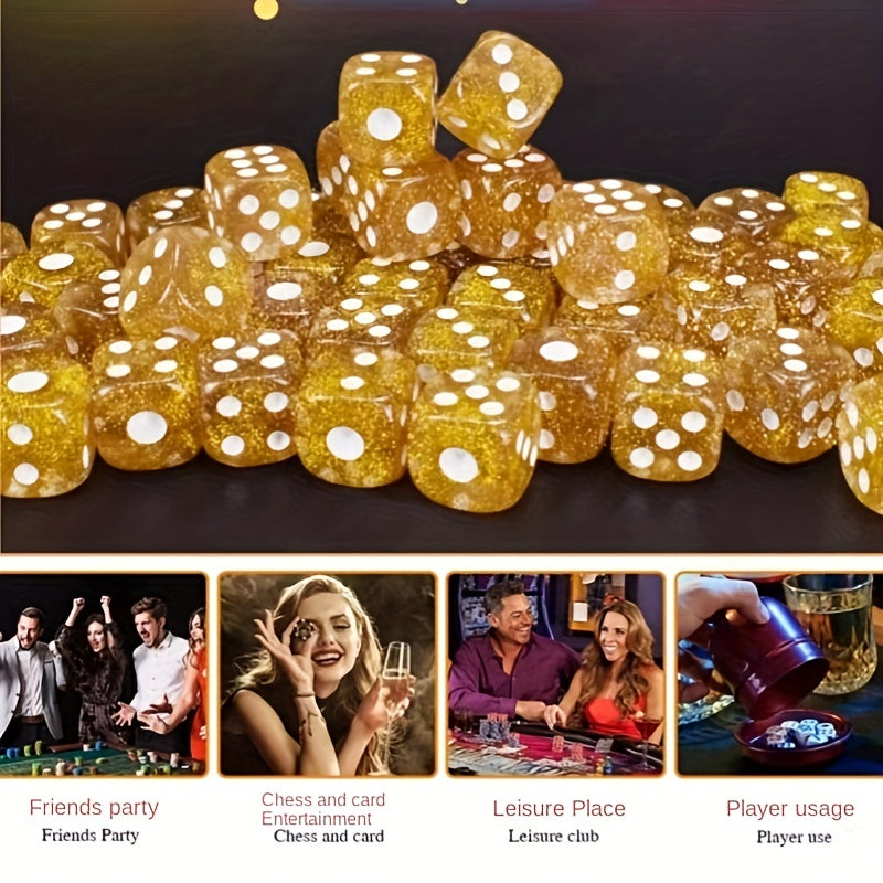 10pcs Golden Scallion Dice with Glittering Dots, Creative 16mm Dices for Bar KTV
