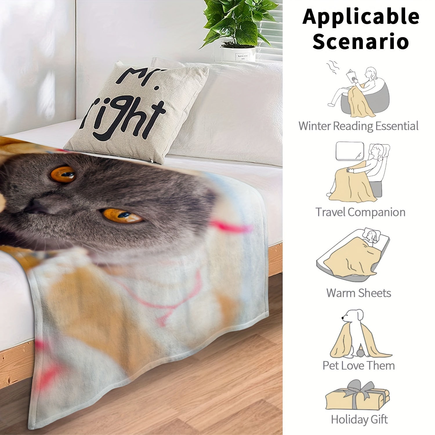 Cat Pattern Fluffy Flannel Blanket Soft and Lightweight Plush Blanket