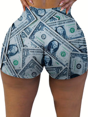 Dollar Print Skinny Shorts Yoga Casual Summer Shorts