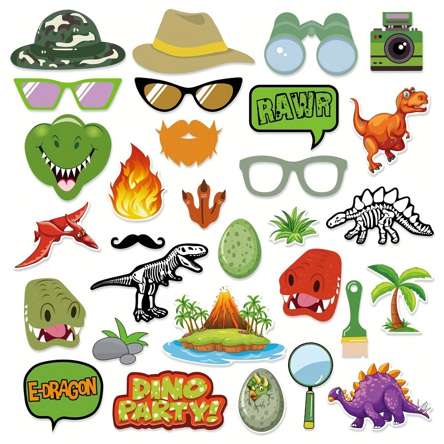 30pc Dinosaur Photo Booth Props Set for Birthday & Party Decorations