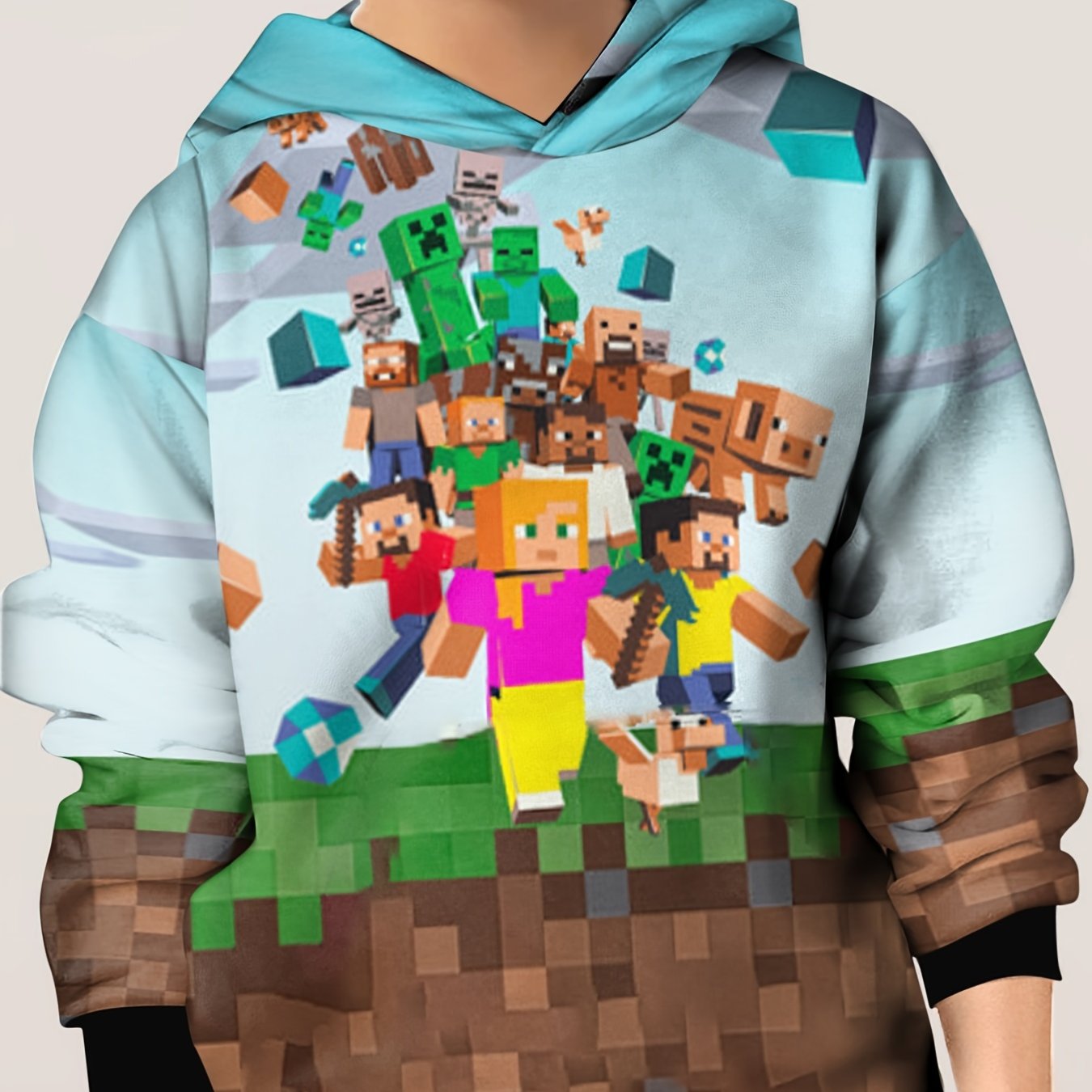 Pixel Style Game Print Kid's Hoodie Colorful Pattern Unisex Pullover