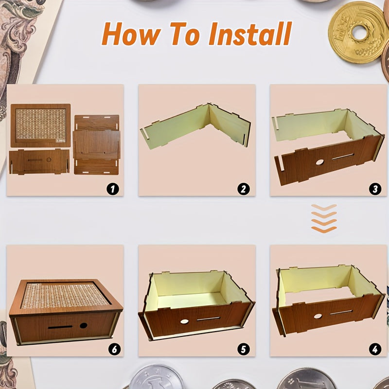 Retro Wooden Money Box with Digital Scale and Counter