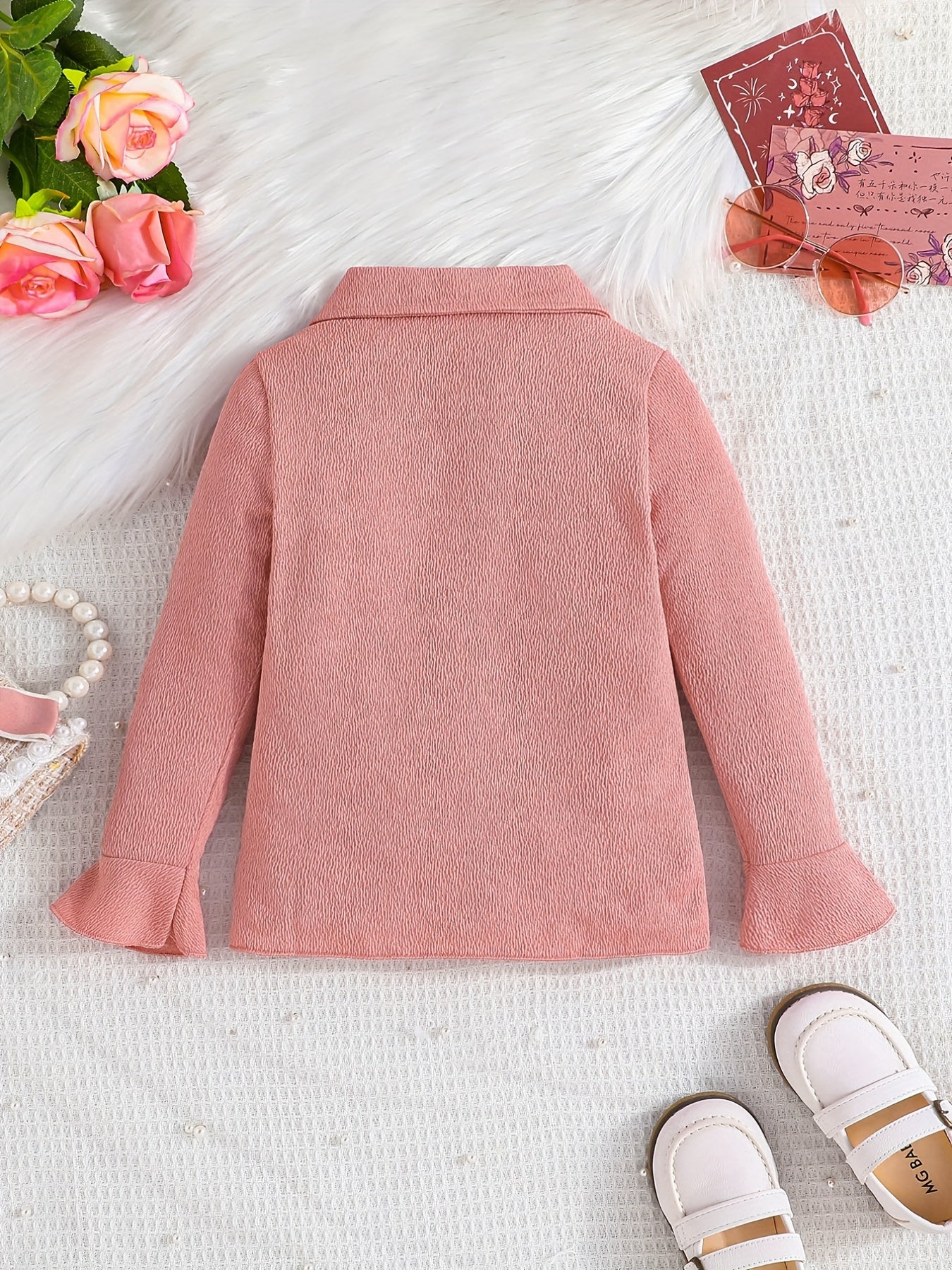 Girls Flared Sleeve Collared Shirt for Spring and Autumn