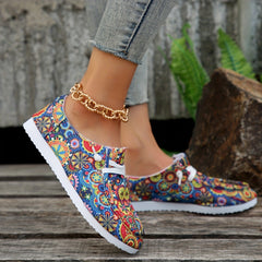 Floral Print Canvas Lace Up Sneakers Lightweight Low Top Shoes