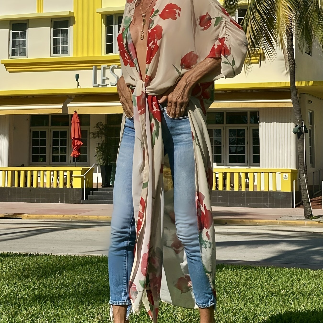 Print Cover Up Shirt Loose Fit Beachwear Women's Swimwear