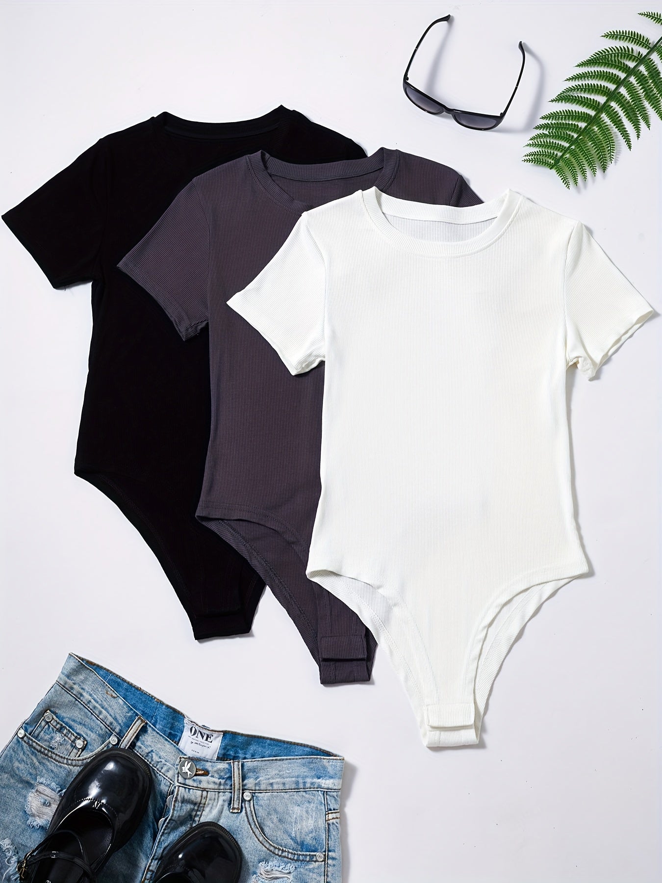 Solid Ribbed Yoga Bodysuit Slim Fit Jumpsuit Women's Activewear