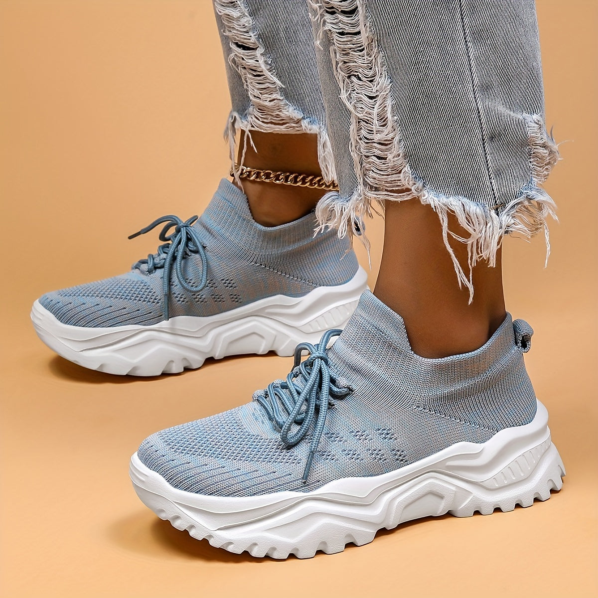 Women's Breathable Knit Sneakers Lightweight Low Top Lace Up Shoes