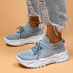 Women's Breathable Knit Sneakers Lightweight Low Top Lace Up Shoes