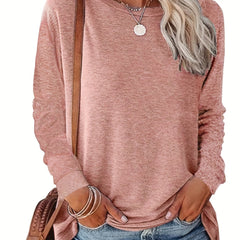 Solid Casual Crew Neck Long Sleeve Sweatshirt Women's Clothing