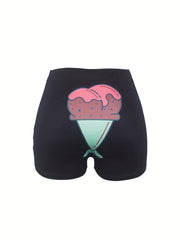 Ice Cream Print Skinny Shorts for Women