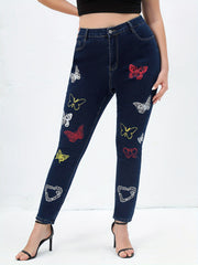Butterfly Print High Rise Skinny Jeans