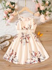 Girls Flower Print Cami Dress Kids Clothing For Party Beach Vacation
