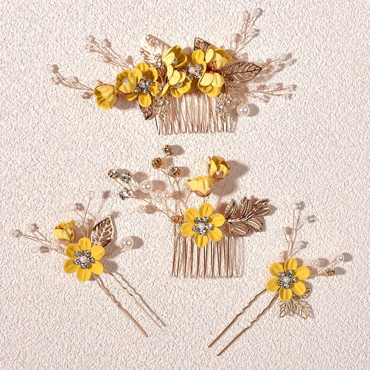 Faux Pearl Hair Comb Floral U-shaped Hairpin Hair Accessories Women