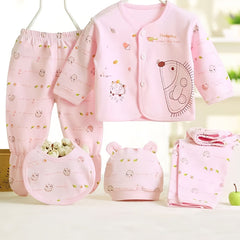 Cute Baby Girl 5pc Outfit Set Cartoon Top Pants Hat Bib