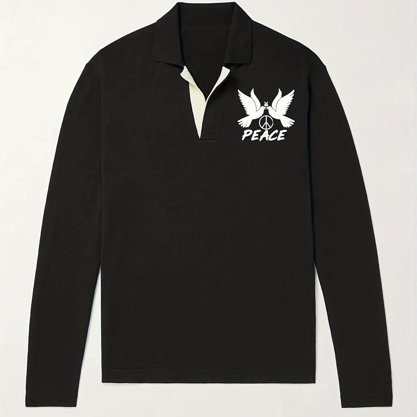 PEACE & Pigeon Pattern Knit Polo Shirt Men's Casual Lapel Sweater