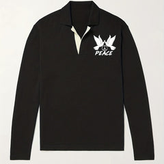 PEACE & Pigeon Pattern Knit Polo Shirt Men's Casual Lapel Sweater