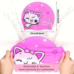 Kids Swimming Cap Silicone Cartoon Hair Cap Boys Girls Toddlers