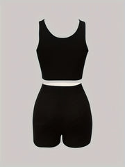 Casual Workout Set Tank Top & Slim Shorts Outfits Women's Clothing