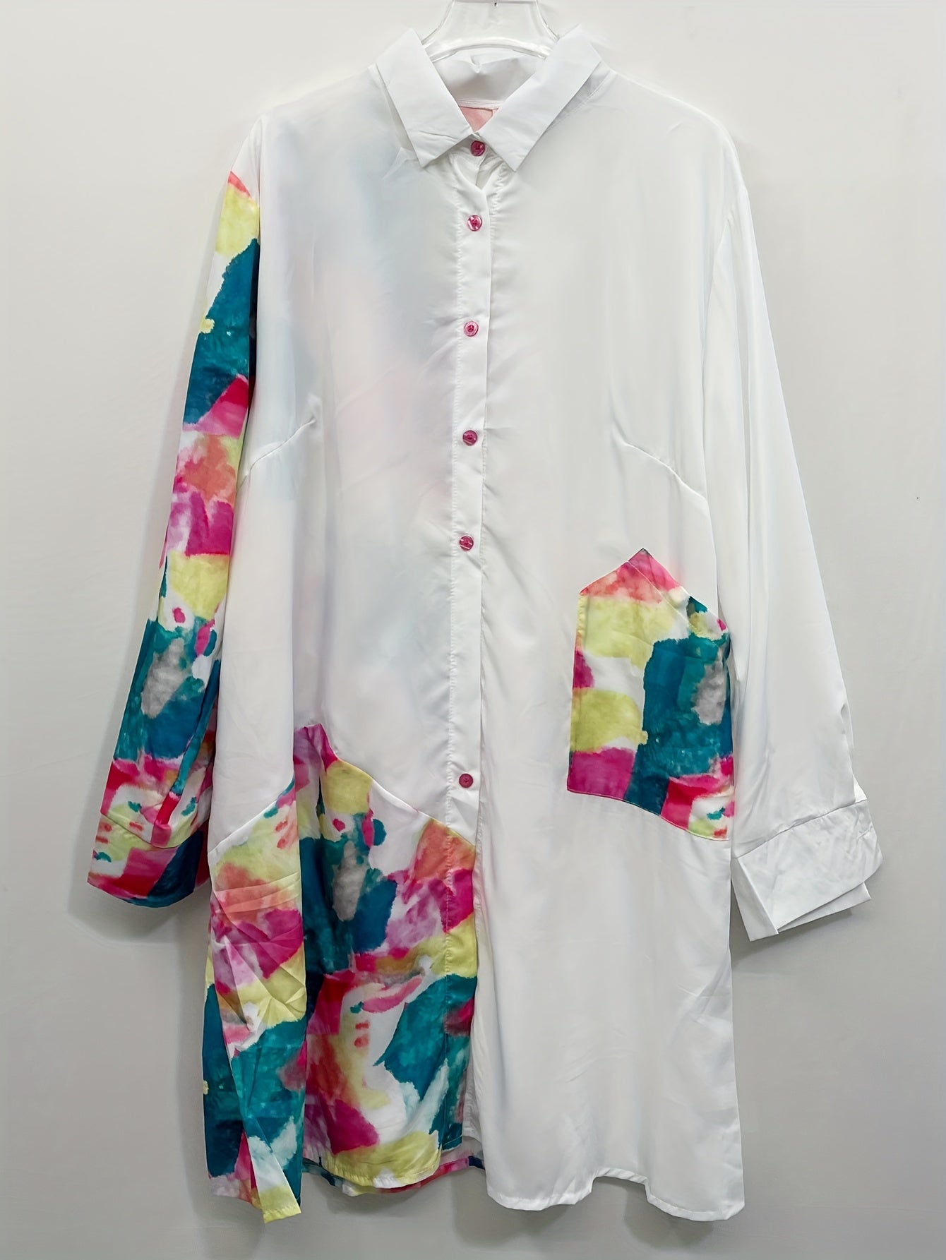 Colorblock Button Up Long Sleeve Casual Blouse