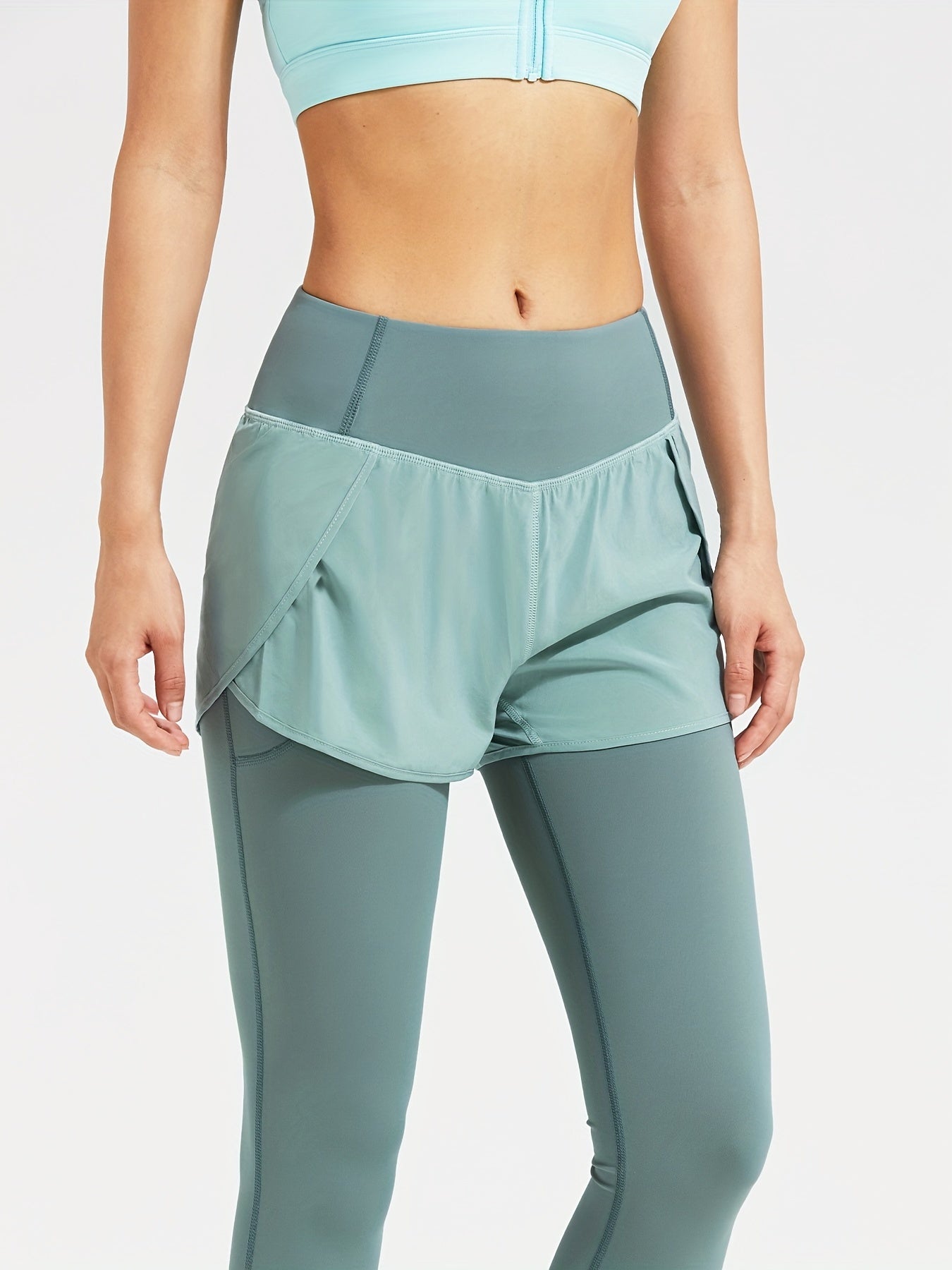 2 In 1 Sports Running Yoga Leggings Butt Lifting Slim Fitness Pants