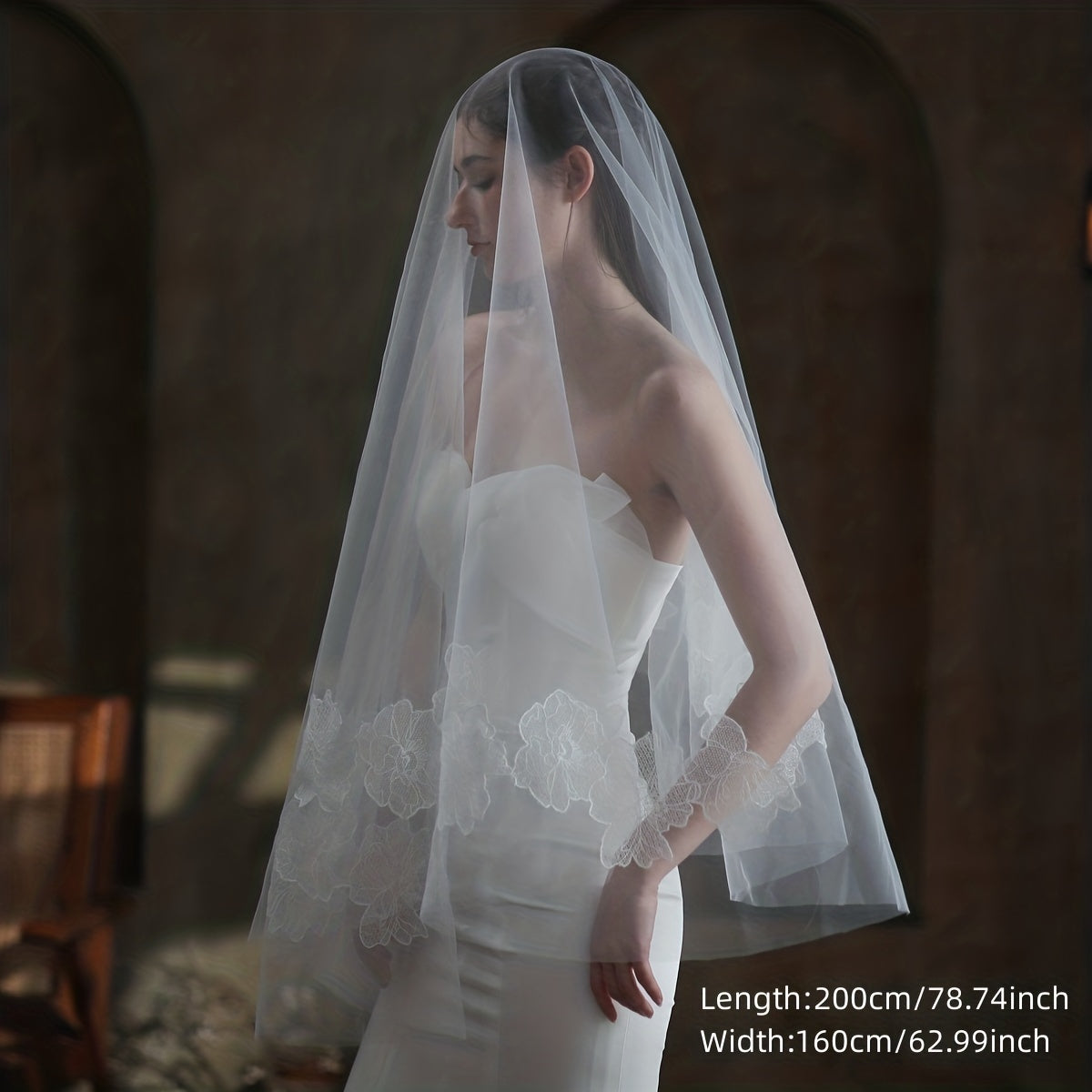 Bridal Wedding Head Veil Flower Lace Pattern Veil with Comb