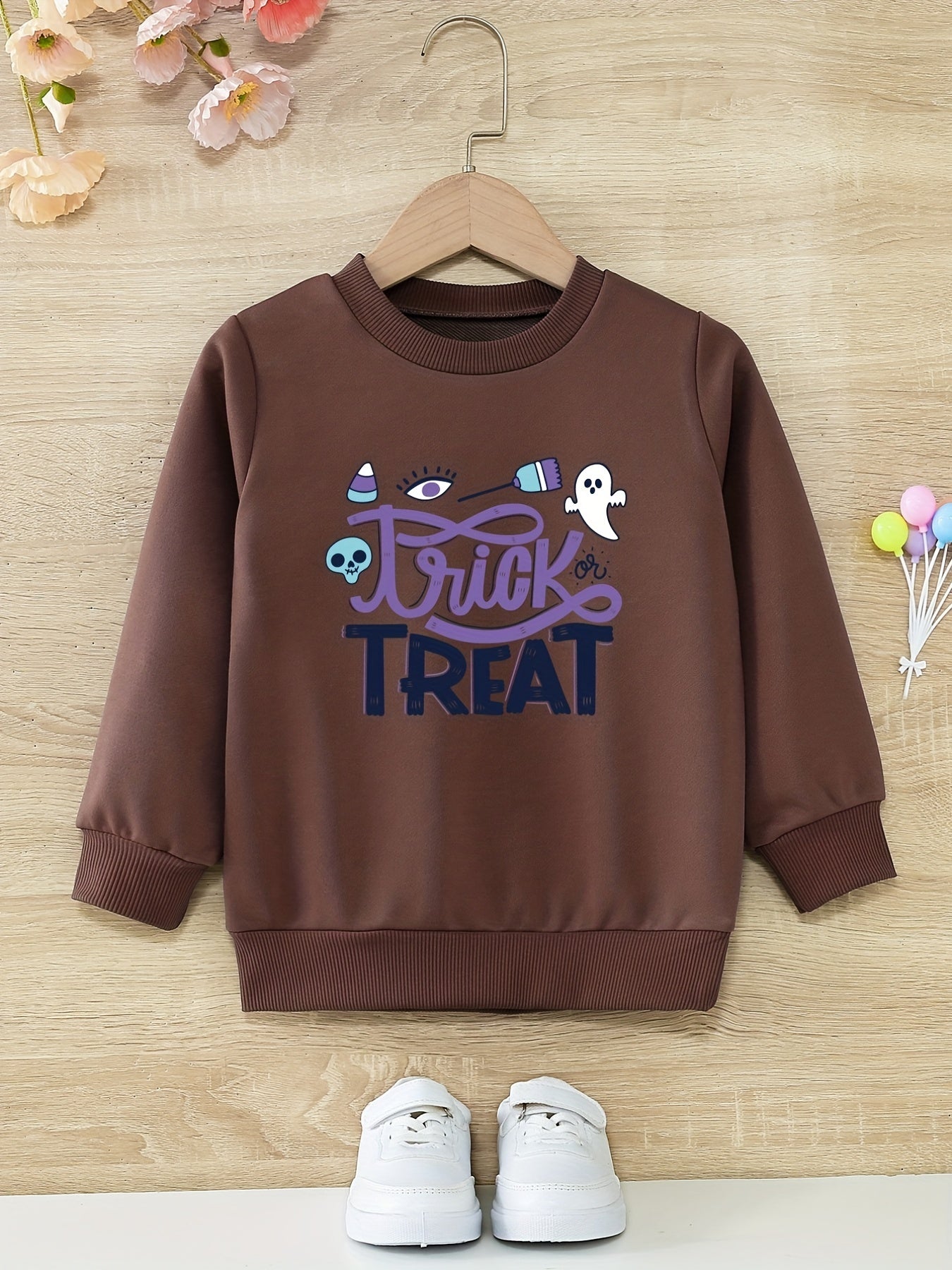 Cartoon Halloween Ghost Girls Sweatshirt Casual Fit Kids Pullover