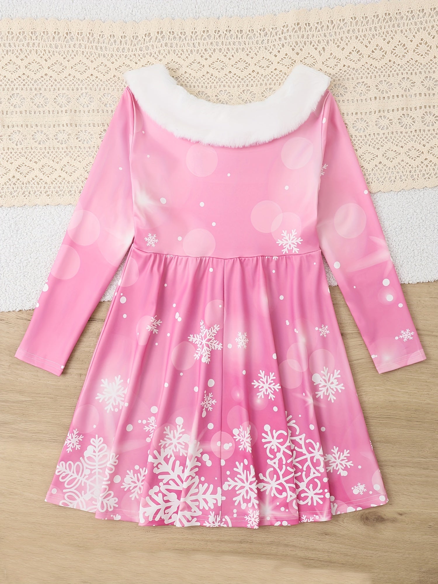 Girls Snowflake Graphic Long Sleeve Dress For Spring Fall Christmas Gift Party