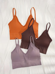 Solid Ribbed Bra & Panties Set Stretch Wireless Bra & Thong Lingerie