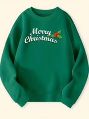Girls Merry Christmas Pattern Sweatshirt Round Neck Long Sleeve Top