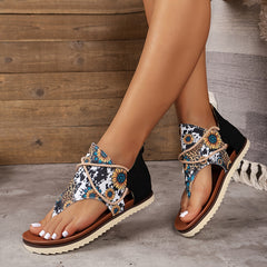 Women's Boho Thong Sandals Sunflower Cow Print Comfort Summer Beach
