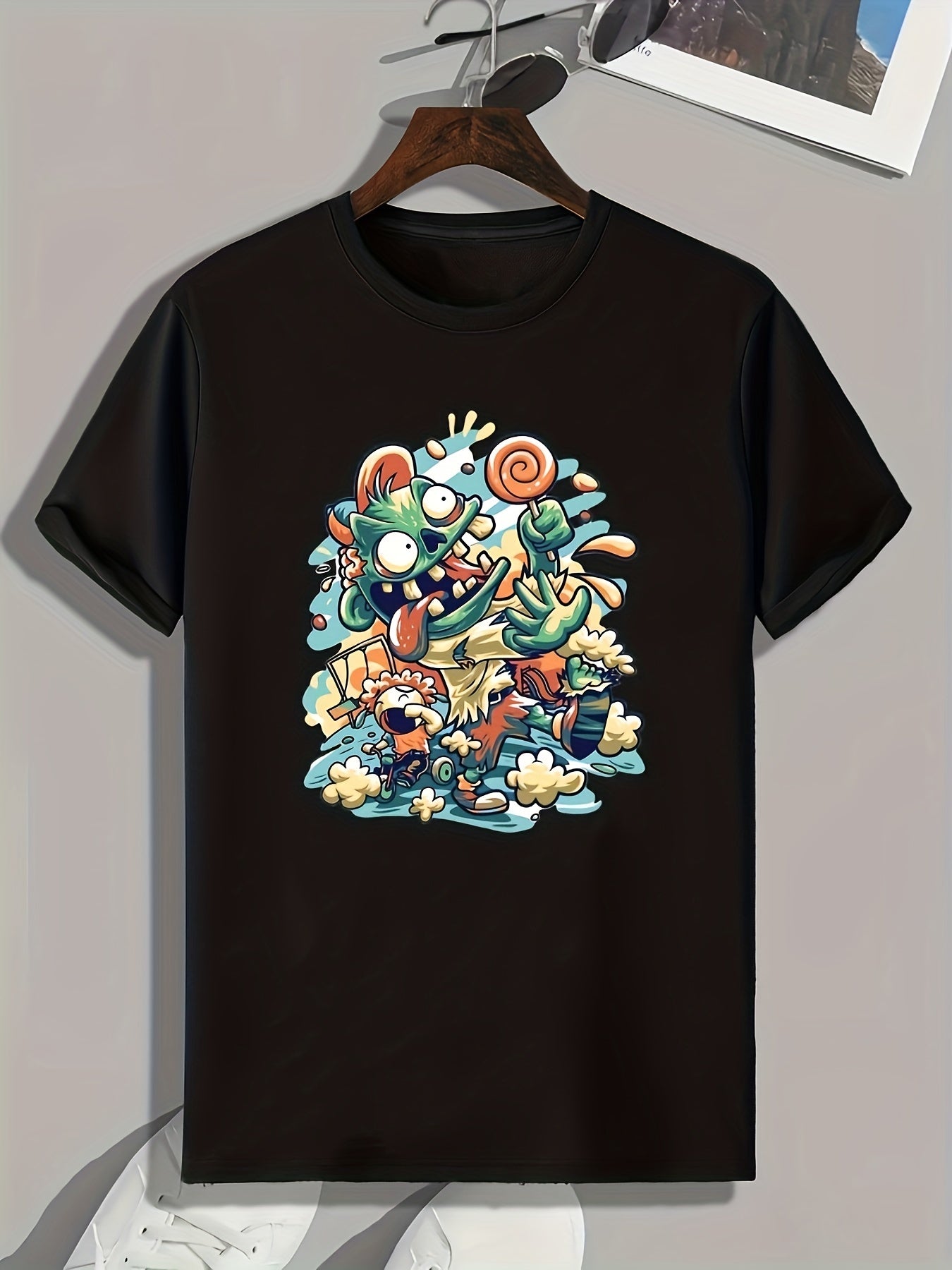 Cartoon Print Men's Graphic T-shirt For Summer