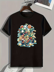 Cartoon Print Men's Graphic T-shirt For Summer