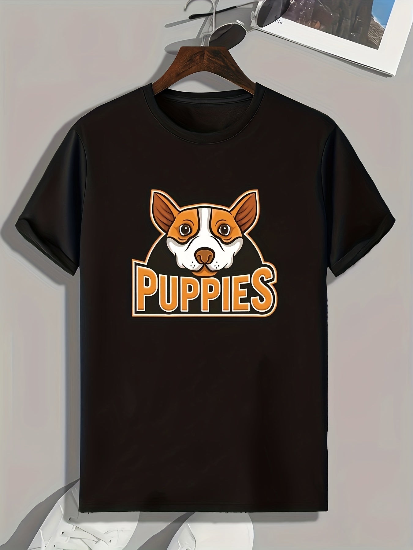 Puppy Pattern Print Men's Sports T-shirt - Comfy Graphic Tee