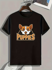 Puppy Pattern Print Men's Sports T-shirt - Comfy Graphic Tee