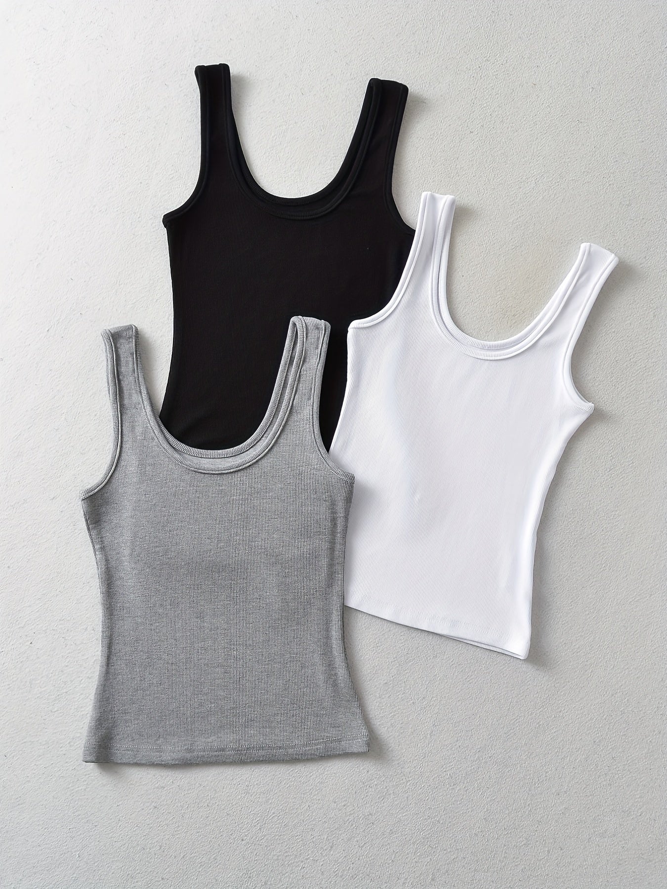 3 Pack Ribbed Crew Neck Tank Top Sleeveless Summer Women's Clothing