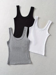 3 Pack Ribbed Crew Neck Tank Top Sleeveless Summer Women's Clothing