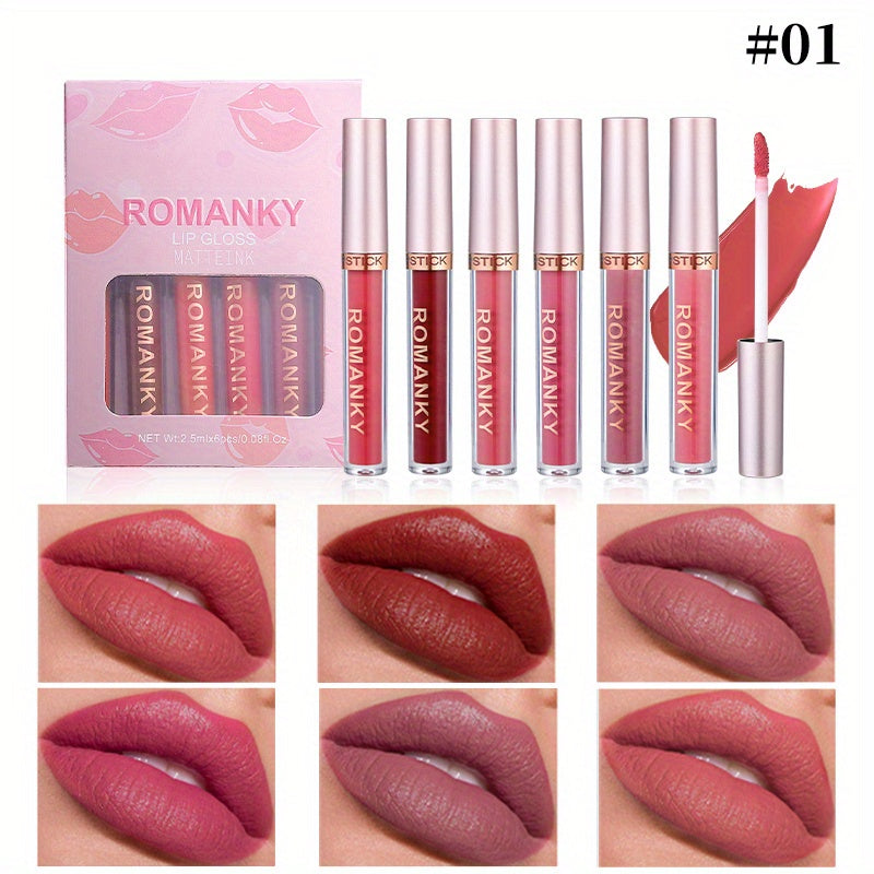 6-color Matte Velvet Lipstick Set Long Lasting Liquid Tint for Women