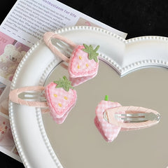 2pcs Girls Pink Strawberry Hairpins Sweet Hair Accessories