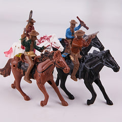 4pcs Western Cowboy and Tribal Figures Set Action Poses Rider Statues Horseback