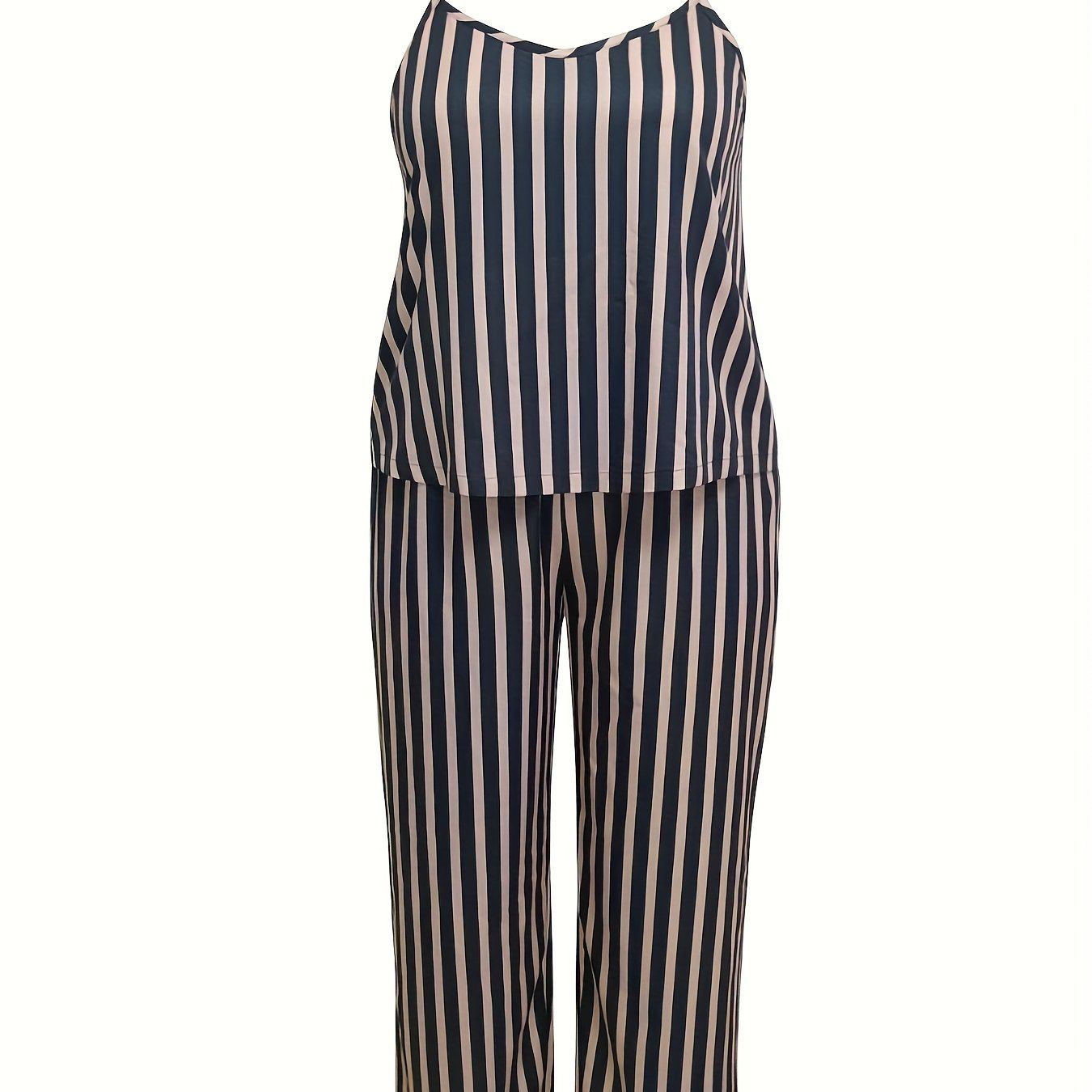 Stripe Print Cami Top & Lace Bow Pants Pajama Set