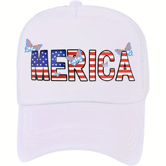 MERICA Flag Trucker Hat Butterfly Print Mesh Breathable Baseball Cap