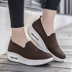 Women's Brown Slip on Wedge Sneakers Lightweight Mesh Casual Walking Shoes
