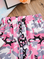 Girl's Camo 2pcs T shirt & Sweatpants Set Anime Girl Print