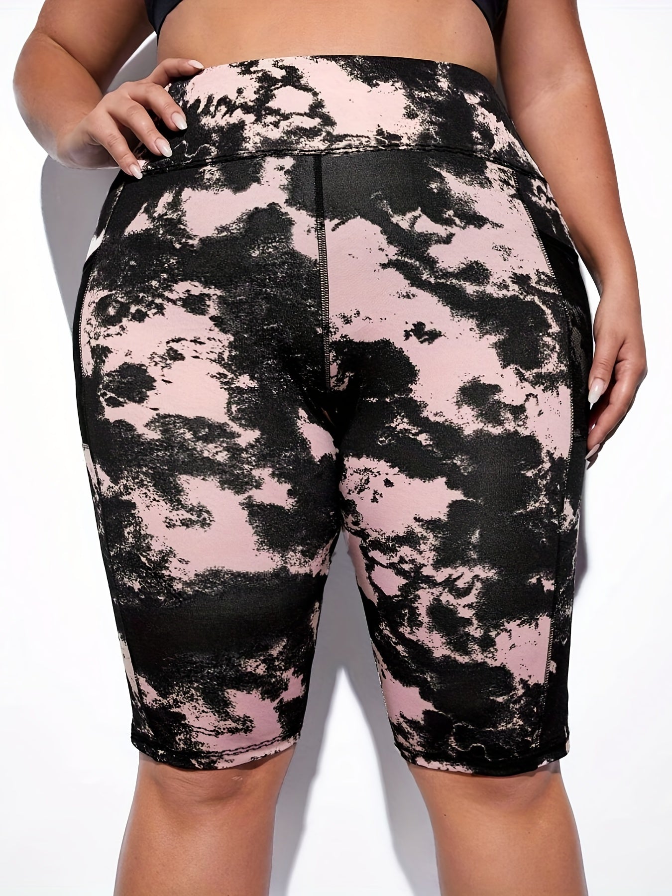Tie Dye High Rise Skinny Shorts With Side Pockets