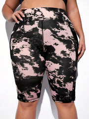 Tie Dye High Rise Skinny Shorts With Side Pockets