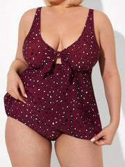 Graphic Print Knot Cut Out Swimsuit Set