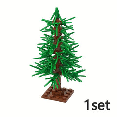 DIY City Tree Branch Shrub Green Plant Brick Assembly Pine with Base Plate