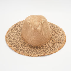 Leopard Raw Edge Fedora Staw Hat Tassel Cowboy Hats For Women